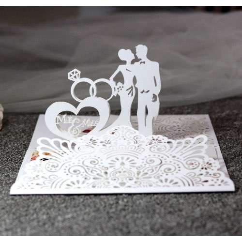 3D Wedding Invitation Card Laser Cut Paper Ivory Tint Color 